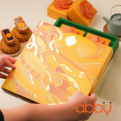 Bộ túi & hộp bánh trung thu 4 bánh 150-200g mẫu Thu Nguyệt Đoàn Viên