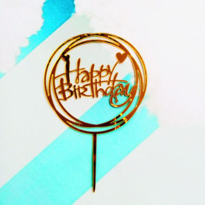 Que cắm Happy Birthday hình tròn vàng 16cm