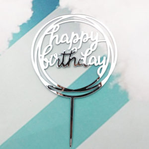 Que cắm Happy Birthday hình tròn bạc 16cm