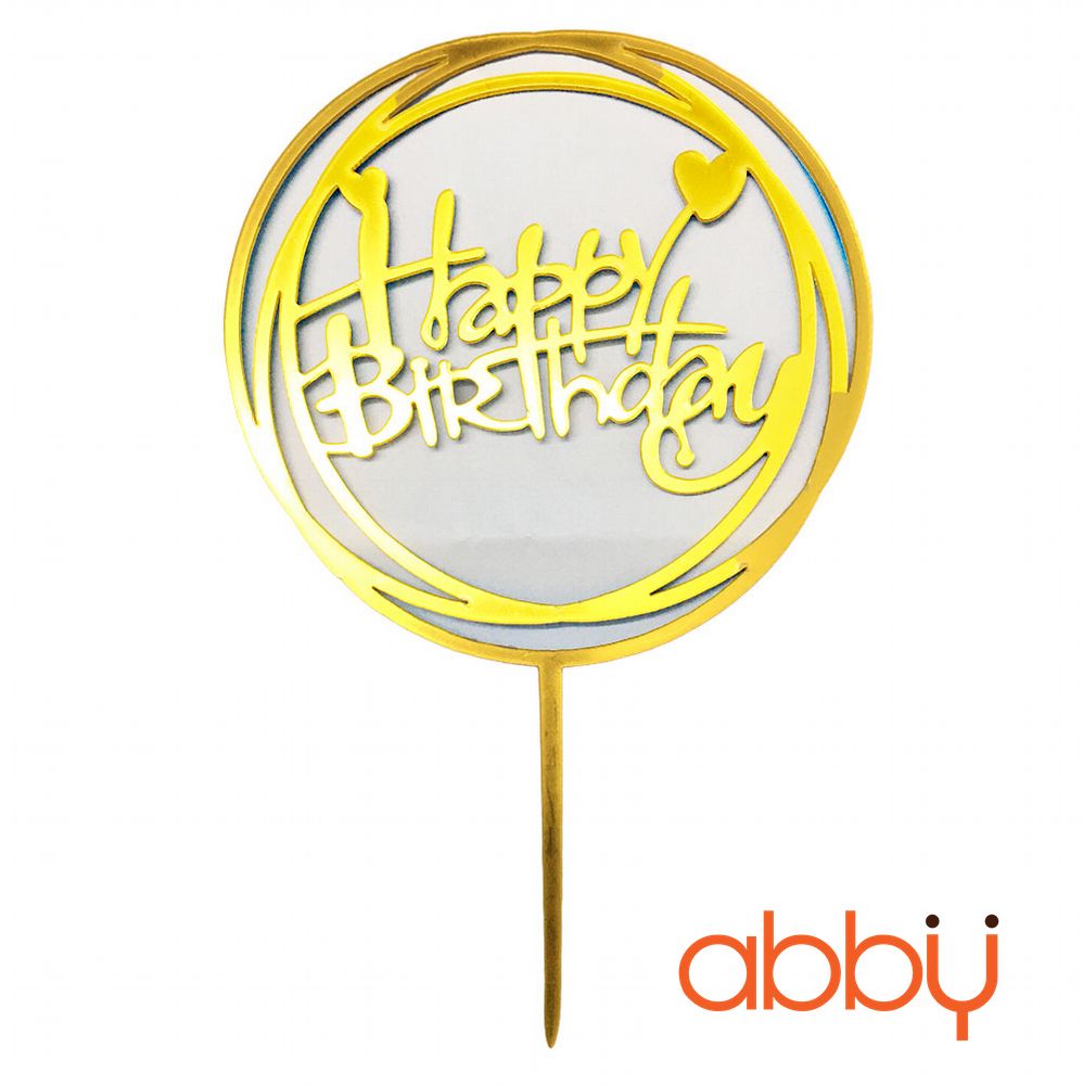 Que cắm Happy Birthday hình tròn vàng 16cm - Abby - Đồ làm bánh ...