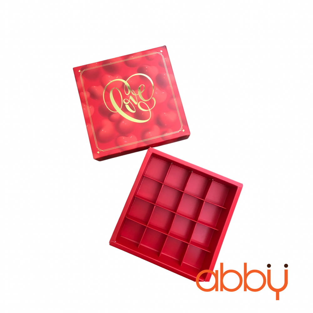 Hộp socola hình vuông 16 viên màu đỏ ép nhũ Love - Abby - Đồ làm ...