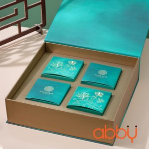 Bộ túi & hộp giấy Carton lạnh 4 bánh trung thu 100-150g mẫu Sen Ngọc