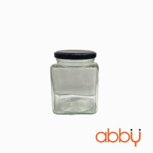Hũ thủy tinh dáng vuông 400ml nắp thiếc đen