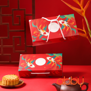 Hộp giấy 2 bánh trung thu 125-250g mẫu Song ngư đỏ