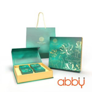 Bộ túi & hộp giấy Carton lạnh 4 bánh trung thu 100-150g mẫu Sen Ngọc