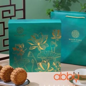 Bộ túi & hộp giấy Carton lạnh 4 bánh trung thu 100-150g mẫu Sen Ngọc