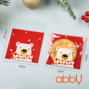 Túi đựng bánh quy giáng nền đỏ 10x10 (100 chiếc)