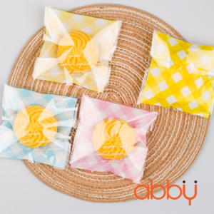 Túi đựng bánh quy tự dán Caro pastel 7x7cm (100 chiếc)