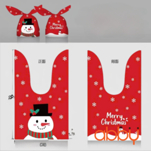 Túi đựng bánh quy thắt nơ hình người tuyết 14x23x3cm (10 chiếc)