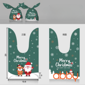 Túi đựng bánh quy thắt nơ hình ông già noel và tuần lộc 14x23x3cm (10 chiếc)