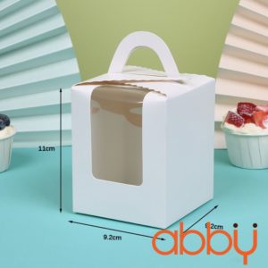 Hộp cupcake có quai màu trắng 1 ô