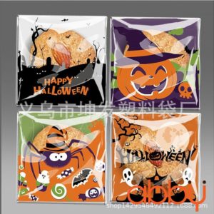 Túi đựng bánh quy tự dán halloween mix 4 mẫu 10x10cm (100 chiếc)