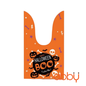 Túi đựng bánh quy tai thỏ mẫu Halloween nền cam 14x23cm (10 chiếc)