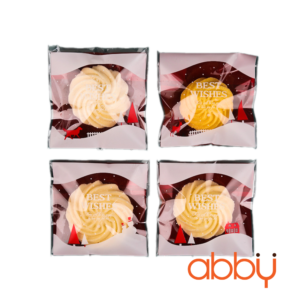 Túi đựng bánh quy tự dán Best wishes nền đỏ 7x7cm (100 chiếc)