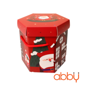 Hộp giấy lục giác đựng bánh quy Ông già noel 10.5x10.9cm
