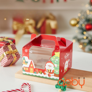 Hộp cupcake Giáng sinh có quai xách 4 ô
