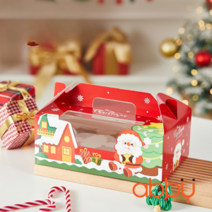 Hộp cupcake Giáng sinh có quai xách 6 ô