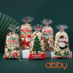 Túi đựng bánh quy Giáng sinh mix 5 mẫu 12.5x27cm (10 chiếc) - kèm dây buộc