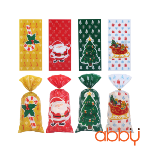 Túi đựng bánh quy Giáng sinh mix 4 mẫu màu 12.5x27.5 cm (10 chiếc) - kèm dây buộc
