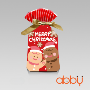 Túi đựng bánh quy dây rút Người bánh gừng nền đỏ 23x15cm (10 chiếc)