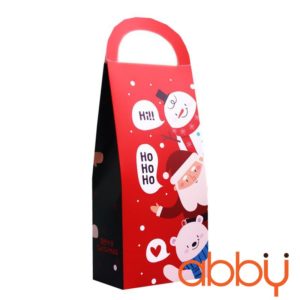 Hộp giấy chữ nhật Giáng Sinh nền đỏ 10.5x6x22.5cm