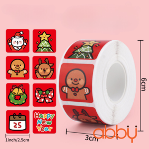 Tem dán Giáng sinh vuông mẫu ngẫu nhiên nền đỏ (500 chiếc)