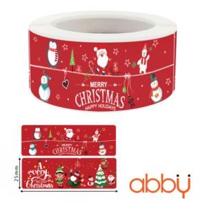 Tem dán Giáng sinh chữ nhật mix 2 mẫu ánh kim nền trắng (120 chiếc)