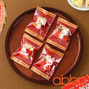 Túi đựng bánh quy thỏ nền đỏ 7x10cm (100 chiếc)