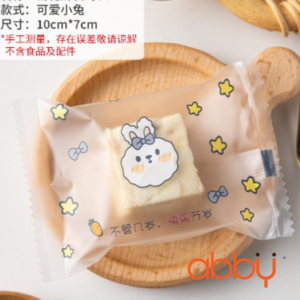 Túi đựng bánh quy thỏ nơ xanh trong mờ 7x10cm (100 chiếc)
