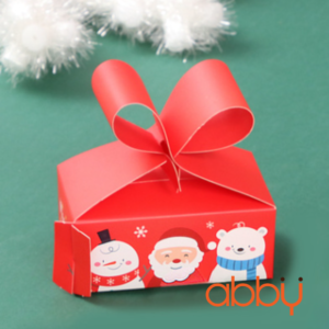 Hộp đựng bánh quy chữ nhật quai thắt nơ Giáng sinh 4x6x10cm