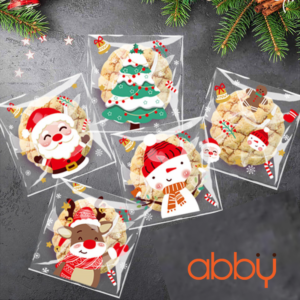 Túi đựng bánh quy tự dán Giáng sinh mix 5 mẫu 7x7cm (100 chiếc)