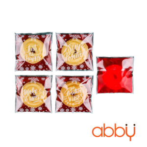 Túi đựng bánh quy tự dán Tuyết nền đỏ 7x7cm (100 chiếc)