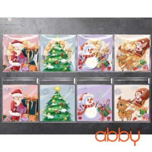 Túi đựng bánh quy tự dán Giáng sinh mix 4 mẫu 10x10cm (100 chiếc)