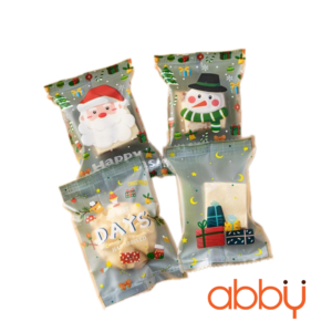 Túi đựng bánh quy Giáng sinh mix 4 mẫu nền xanh 7x10cm (100 chiếc)