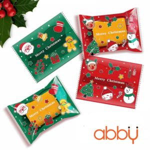 Túi đựng bánh quy Giáng sinh mix mẫu nền xanh đỏ 7x10cm (100 chiếc)