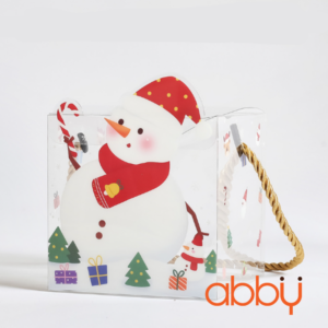 Hộp nhựa mica có quai xách Người Tuyết 9.5x9.5cm