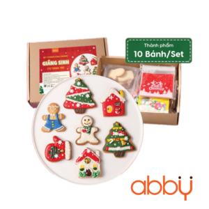 Set bánh cookie icing tự trang trí chủ đề giáng sinh (10 bánh + 6 màu icing)