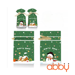 Túi đựng bánh quy dây rút Merry Xmas nền xanh 23x15cm (10 chiếc)