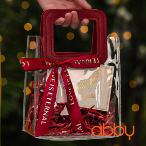 Túi PVC quai vuông đỏ 18x10x20cm kèm nơ