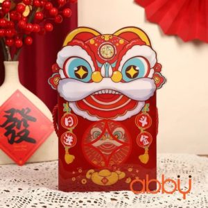 Hộp mica có quai xách Lân đỏ 15x19cm