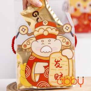 Hộp mica có quai xách Thần Tài 14x14cm