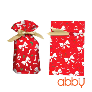 Túi đựng bánh quy dây rút Nơ đỏ 23x15cm (10 chiếc)