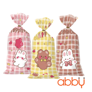 Túi đựng bánh quy Gấu nền caro 12.5x27cmcm kèm dây (10 chiếc)