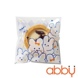 Túi đựng bánh quy tự dán Thỏ trắng 7x7cm (100 chiếc)