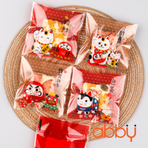 Túi đựng bánh quy tự dán Mèo Nhật 7x7cm (100 chiếc)