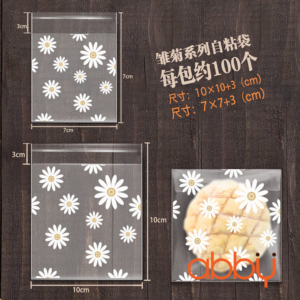 Túi đựng bánh quy tự dán Cúc trắng 10x10cm (100 chiếc)