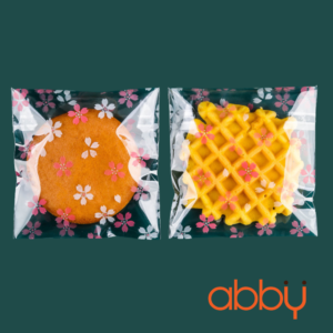 Túi đựng bánh quy tự dán Hoa đào 10x10cm (100 chiếc)