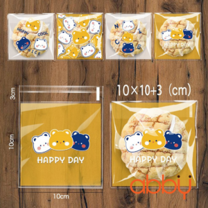Túi đựng bánh quy tự dán Ba chú gấu 10x10cm (100 chiếc)