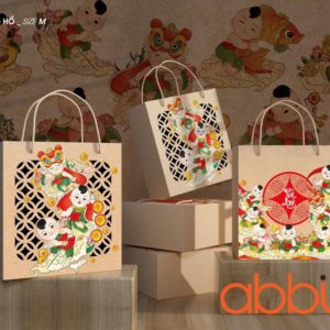 Hộp kraft có quai Truyền thống size M 21x18.8x9.2cm