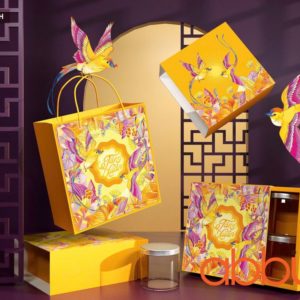 Bộ túi và hộp đựng bánh Én vàng cho 4 lọ nhựa 22.5x23.5x10.5cm